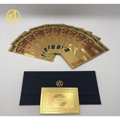 10pcs/lot 10 euro 24k gold foil colorful double design Euro banknotes gold foil plated banknote money for colletion