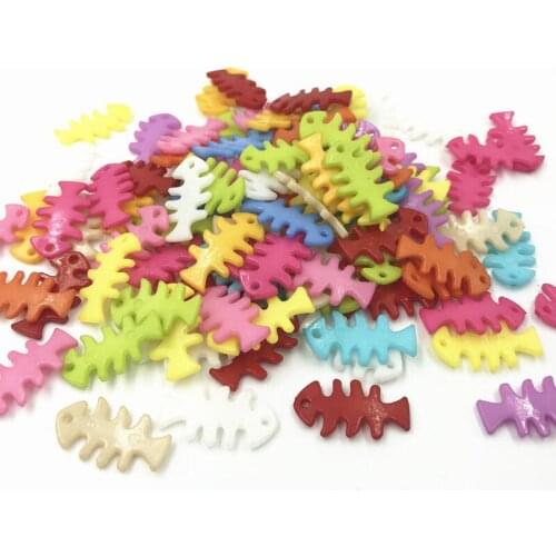 DIY 100pcs Mixed Color Resin Buttons Fishbone shape Sewing Scrapbooking Decoration 22mm