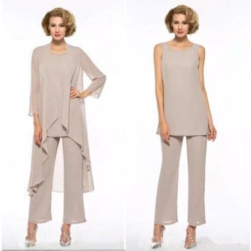 2019 Three-Pieces Mother Of Bride Pant Suits Chiffon Wedding Mothers Groom Formal evening Gown mother of the bride dresses
