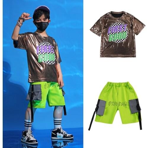 2021 New Jazz Street Dance Costumes For Kids Loose Tops Shorts Hip Hop Dance Clothes Performance Costumes Stage Outfits DQS6805