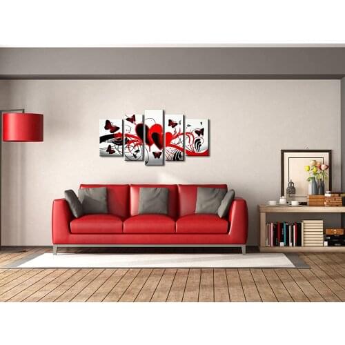 No Framed Red Flower Love Butterfly 5 Pcs Canvas Picture Print Wall Art Canvas Painting Wall Decor for Living Room