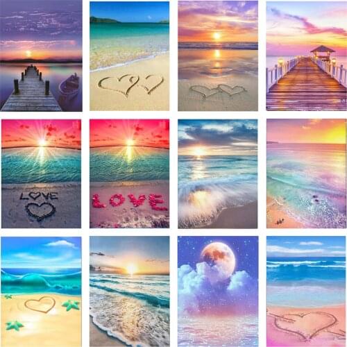 5d Diy New Landscape Diamond Painting Love Beach Horse Cross Stitch Embroidery Sunset Ocean Home Decoration Holiday Gift