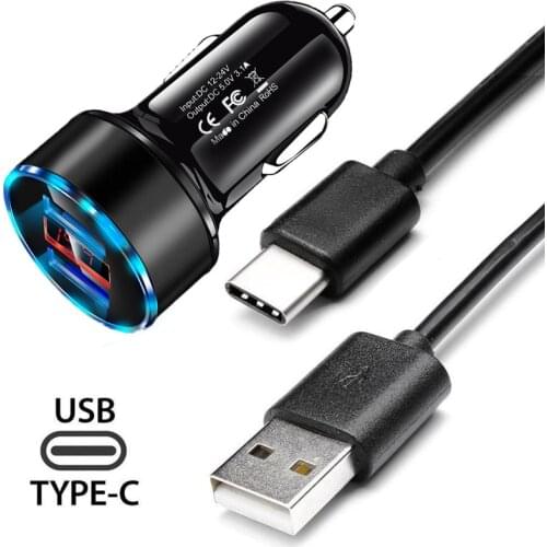 3.1A Dual USB Car Charger Type USB C Phone Cable For Xiaomi 11 10T Pro lite POCO F3 M3 X3 NFC X2 Pro Type C Charging Cable