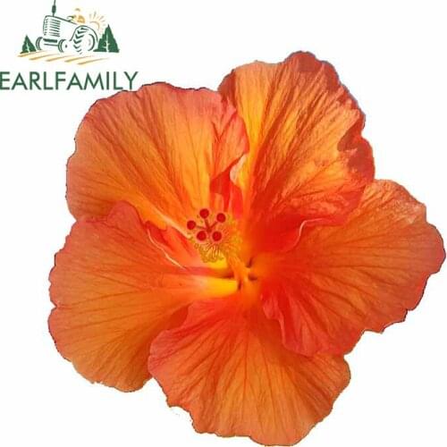 EARLFAMILY 13cm x 12.8cm Vinyl Car Stickers for Orange Red Hibiscus Fine Decal Scratch-Proof Graffiti Creative Bumper ATV Decor