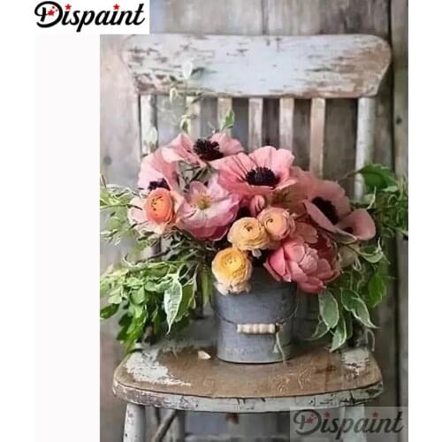 Dispaint Art 5D Diy Diamond Painting "Flower chair scenery" Diamond Pictures Cross Stitch 3D Rhinestone Embroidery Decor A21561