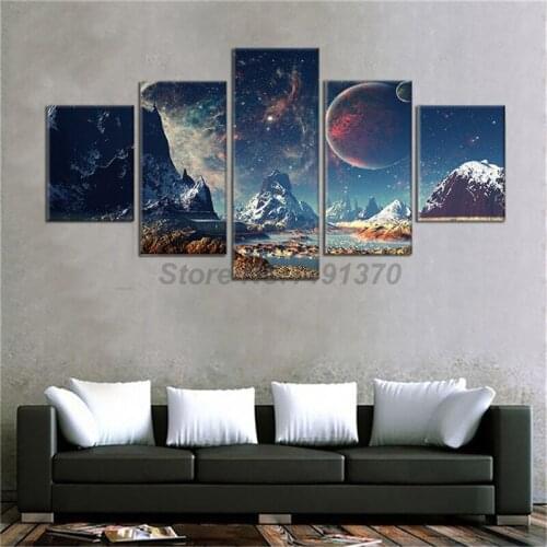 Mountains And Space 5 Pieces Canvas Prints Picture Modular Paintings For Living Room Poster On The Wall Home Decor