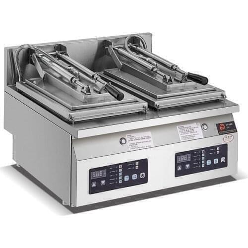 Commercial use snack food Catering equipment 2heads gyoza dumpling fryer pan fry dumpling machine full automatic for sale