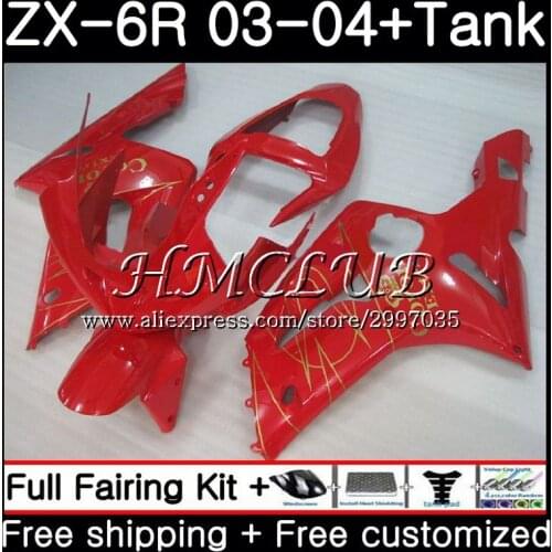 Red HOT Kit +Tank For KAWASAKI NINJA ZX600 ZX636 ZX-6R 2003 2004 56HC.17 ZX 636 6 R 600CC ZX-636 ZX6R 03 04 ZX 6R 03 04 Fairing