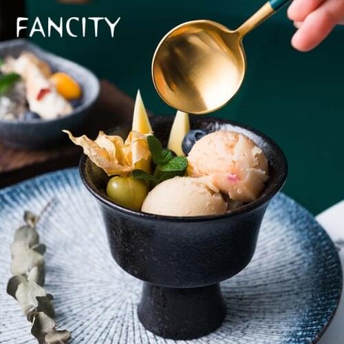 FANCITY Ice cream cup creative ceramic round dessert cup smoothie cup milkshake cup ice cream cup yogurt cup home breakfast cup