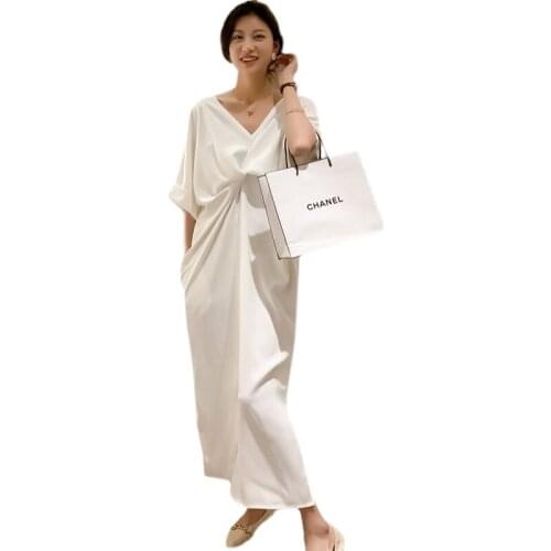 Pregnancy Summer Maternity Clothes Temperament White V-neck Dress Fashion Maternity Long Dress Half Sleeve