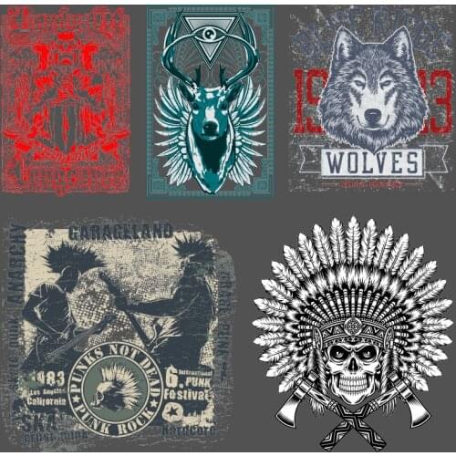 Hot Item Grotesque portrait Wolf And Deer Pattern Heat Transfer PVC Patch Heat Vinyl Ironing Stickers Decor Washable