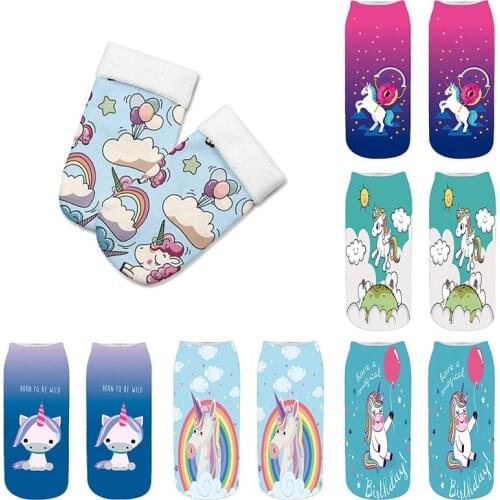 3D Print Cute Unicorn Socks Women Kawaii Ankle Short Casual Funny Licorne Socks Female Colorful Cotton Harajuku Lovely Girl Sock