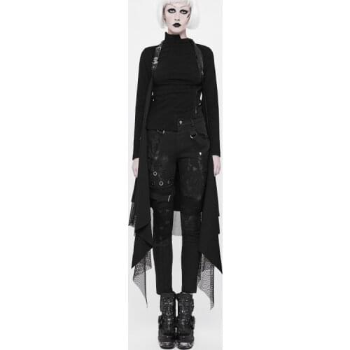 Punk Rave Fashion All-Match Knitted with Net Cloth Black Casual Women Capes Shawl Coat Gothic