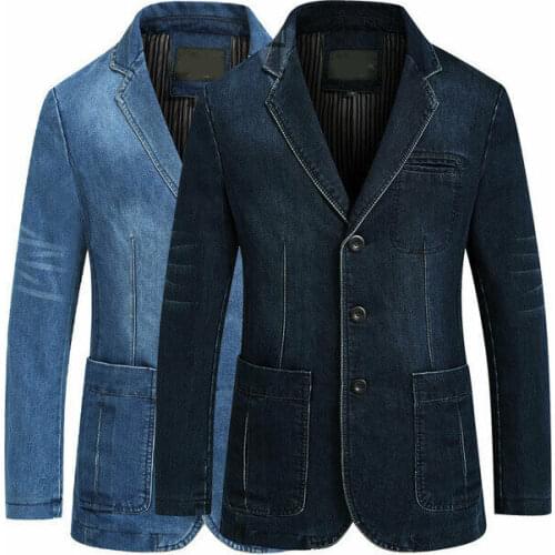 Mens Oversize Denim Jeans Jacket Casual Slim Business blazer Outwear Biker Coat