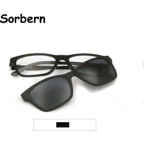 Ultem Plastic Titanium Men Spectacles Women Square Eyeglasses Frame With Magnetic Polarized Clip On Sunglasses Uv400 Shiny Black