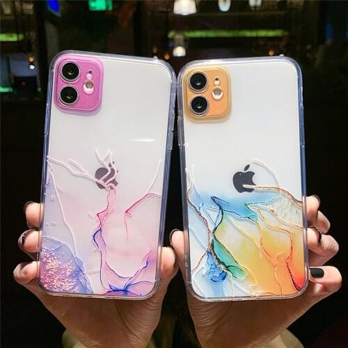 Transparent Colorful Watercolor Crack Phone Case For iPhone 11 12 Pro X XR XS Max SE2020 7 8 Plus Shockproof Soft Silicone Cover