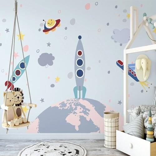 Custom Any Size Mural Wallpaper 3D Hand Drawn Spaceship Cartoon Wall Painting Childrens Bedroom Background Wall Papel De Parede