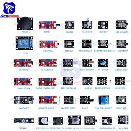 Diymore 37 in 1 Sensor Module Kit for Arduino R3 UNO MEGA Nano Raspberry Pi Learning Suit with Storage Box