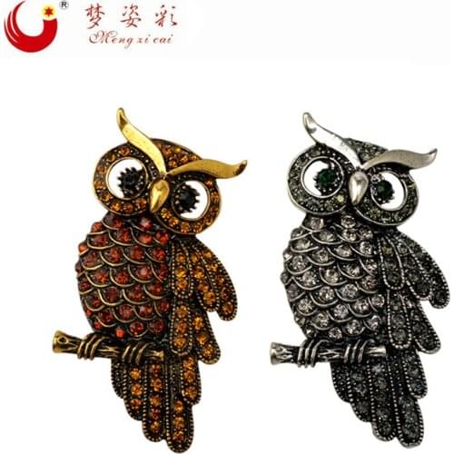 2019 New Grace Owl Brooches Pins Female Crystal Strass Brosh Brosche Mujer Collar Badge Suit Lapel Pin Femme Joyeria Trinket