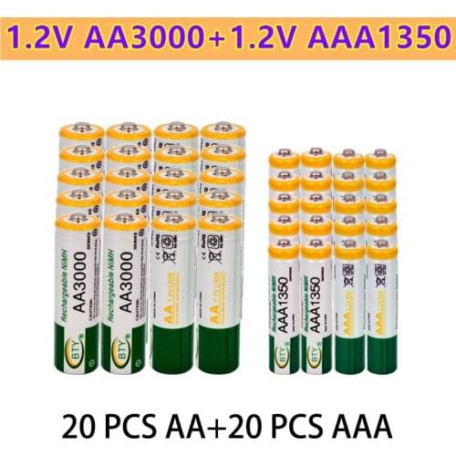 2021 New 1.2V AA 3000mAh NI-MH Rechargeable Batteries+AAA battery 1350 mAh Rechageable battery NI-MH 1.2 V AAA battery