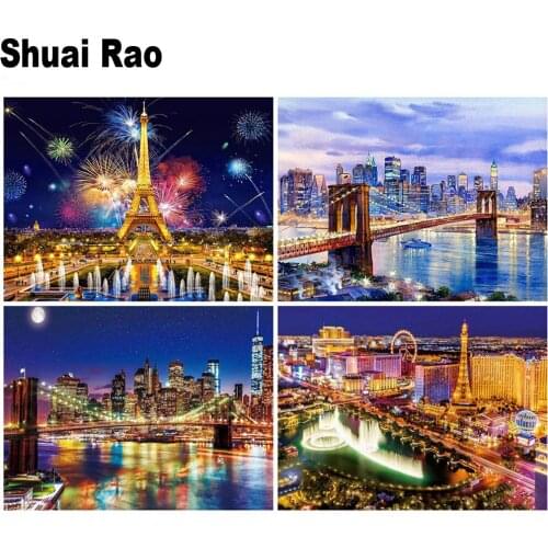 New diamond painting European City Landscape diamond Picture of mosaic full round diamond embroidery sale nightscape Wall Art