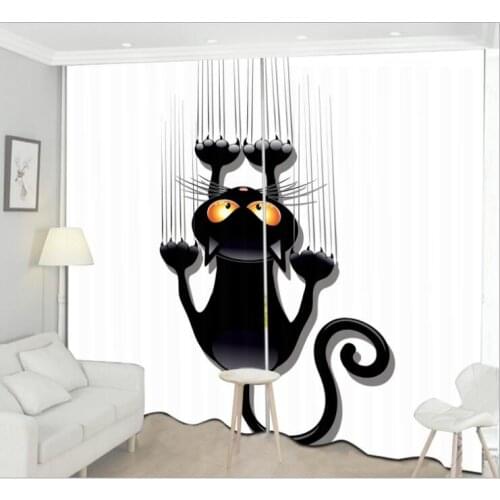 Window Curtain bed room purpul Black-and-white cat Luxury Blackout kids Living Room decorate Cortina Drapes Rideaux pillowcase