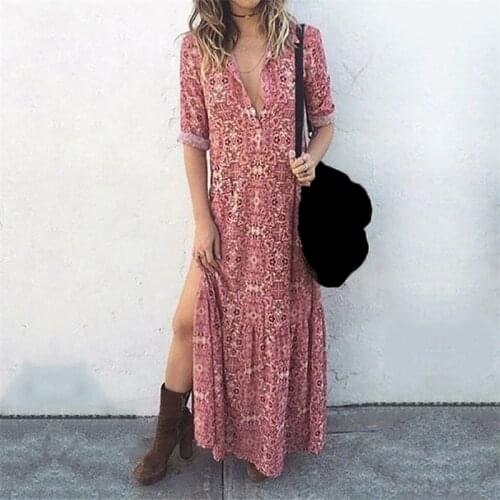Casual Long Sleeve Print Boho Maxi Dress For Women 2020 Summer Autumn Loose Floral Woman Bohemia Long Dresses Robe Femme