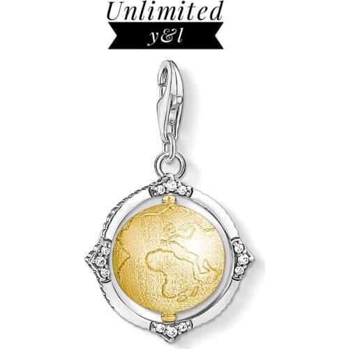 Gold Revolving Globe Pendant Charms World Map 925 Sterling Silver Fashion Jewelry Fit Bracelet Chain Jewelry Women Men Gift 2020