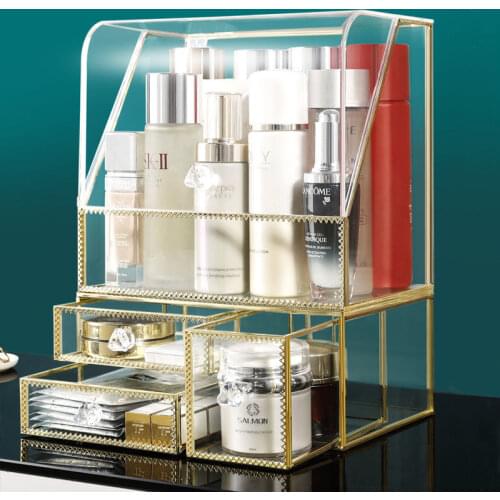 Transparent Glass Drawer Makeup Organizer Large Desktop finishing Skin Care Shelf Lipstick Perfume Jewelry Necklace Storage Box