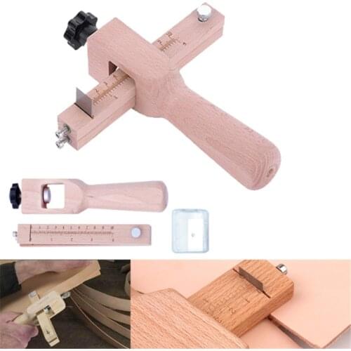 Adjustable Wooden Strip And Strap Cutter Leather Craft Cutter Strap Belt DIY Hand Cutting Tools Strip Cutter With 5 Blades