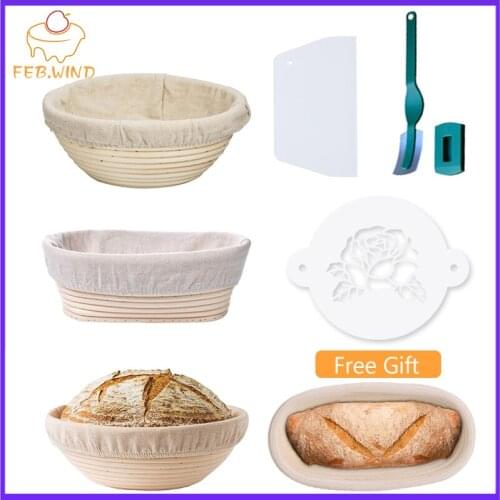 Handmade Rattan Bread Banneton Basket Set With Liner Bread Proofing Baskets Round/Oval Sourdough Proving Basket Bakery Cafe C003