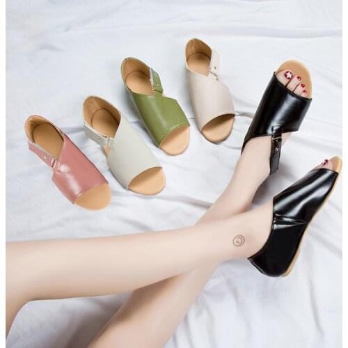 Women Ankle Wrap Big Size Sandals 2021 Summer Ladies Flats Shoes Female Leather Fashion Shoe Peep Toe Footwear Black Gray Green