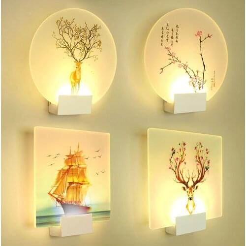 8W Modern Romantic Elk flower landscape Classic Picture Wall Lamp Bedroom Stair Corridor Porch Led Nordic Home Wall Light