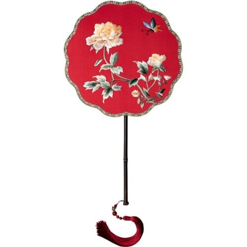 Antique Fan Wedding Tassel Double-Sided Embroidery Spotted Bamboo Handmade Embroidery Double-Sided Palace Fan Embroidery