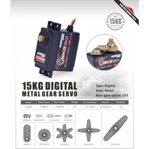 SURPASS Hobby S1500M Metal Gear 15KG Digital Servo for RC Aircraft Robot 1/10 1/8 RC Car Boat Plane Smart Robot