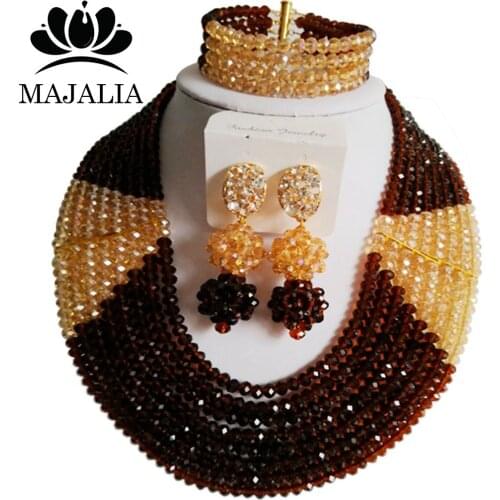 Wedding Jewelry Bridal Wedding Jewelry Wedding Dress Accessories Nigerian Female Models Brown Crystal Necklace Set SJ-67