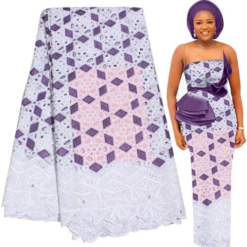 Fabricbob Latest Cotton Swiss Lace Fabric 2021 High Quality Nigerian Party Stone Borer Embroidery African Lace Fabric 2.5 Yards