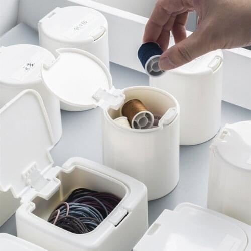 Universal Plastic Storage Box White Button with Lid for Home Jewelry Dental Floss Cotton Swab Organizer Assortment Containers