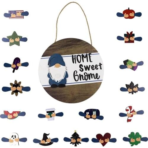 Welcome Sign Door Hanger Sweet Gnome Front Door Hanger Wood Porch Decoration Seasonal with Interchangeable Holiday Pieces