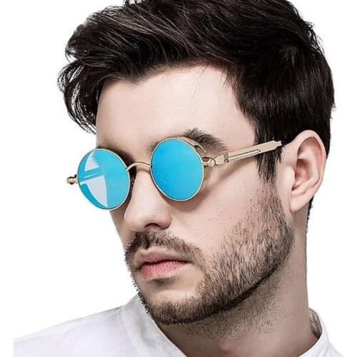 SO&EI Vintage Round Steampunk Sunglasses Women Fashion Metal Spring Mirror Reflective Eyewear Men Outdoor Colorful Sun Glasses
