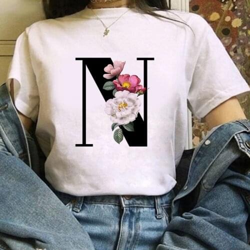 26 English Alphabet Tshirt women Harajuku Summer Casual White Female Tee Tops The letter White tshirts Gift For ladies TShirt