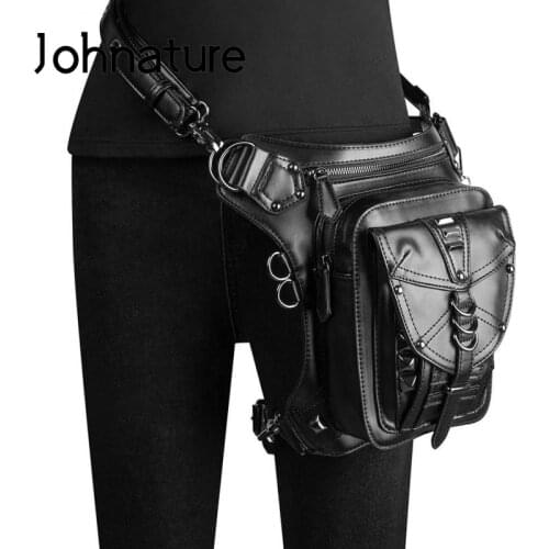 Johnature Steampunk Women Bag 2020 New Multifunctional Outdoor Moto & Biker Waist Pack Pu Leather Mobile Phone Shoulder Bags