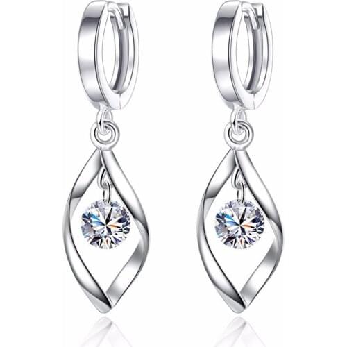 100% 925 Sterling Silver New Fashion Shiny Crystal Drop Earrings for Women Jewelry Gift Drop Shipping Wholesale Drop Shipping
