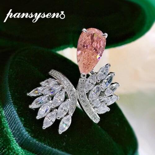 PANSYSEN Real Silver 925 Jewelry Ring 7*13MM Water Drop Created Moissanite Sapphire Wedding Engagement Rings for Women Wholesale