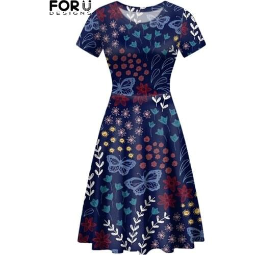 FORUSEDIGNS Retro Fluorescent Butterfly Pattern New Trend Women Short Sleeve Dress Madam Comfortable O-Neck Party Skirt Mujer