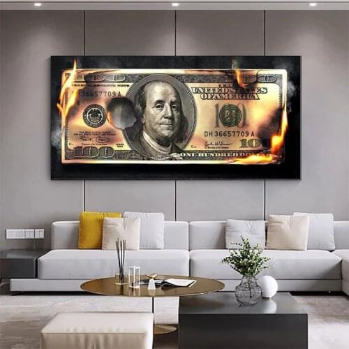 Gold Modern Popular Colorful Hundred Money Canvas Painting Poster and Print Street Art Abstract Wall Picture Home Decoration