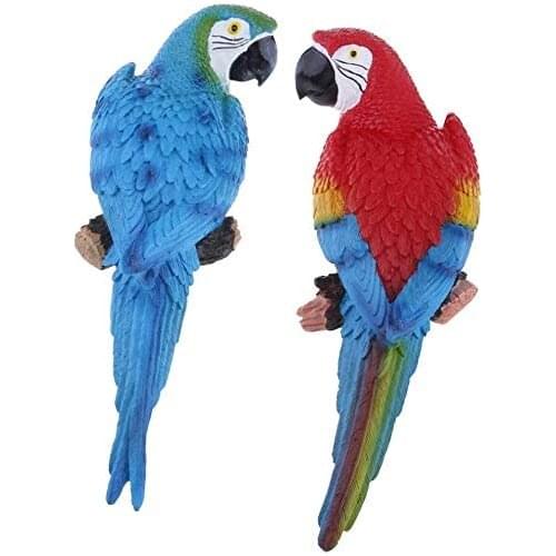 1 Pair Resin Parrot Statue Wall Mounted DIY Outdoor Garden Tree Decoration Animal Sculpture For Home Office Garden Decor