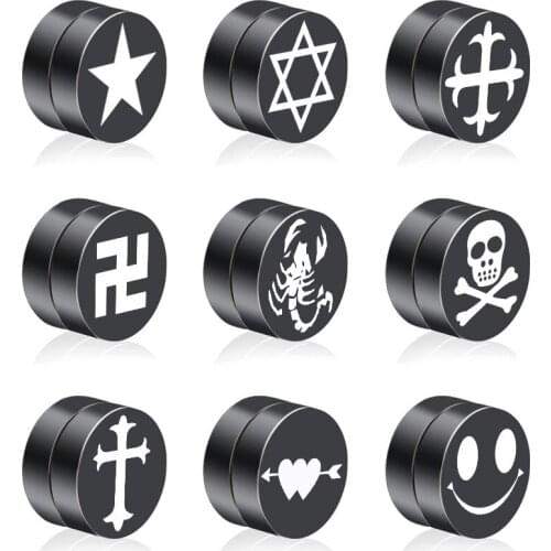 1Piece Stainless Steel Strong Magnet Magnetic Ear Stud Non Piercing Clip Black Earrings Fake Earrings Gift for Boyfriend Lover