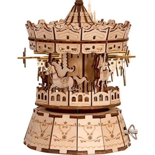 3D Wooden Carousel Music Box DIY Puzzle Model Kit Creative Gifts For Adults And Children