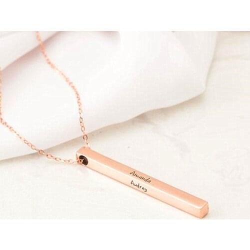 Custom 3D Japanese Name Bar Necklace,Personalized Rose Gold Coordinate Pendant Necklace,Layered Vertical Bar Necklace,Christmas